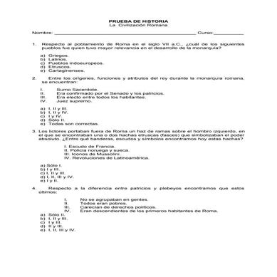 Prueba de historia civilización romana 3