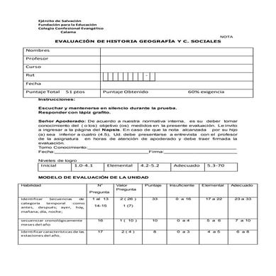 Prueba de historia  secuencias temporales 1° a b