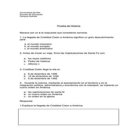 Prueba De Historia Y Geografia