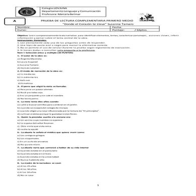 Prueba de lectura donde el corazon te lleve fila a