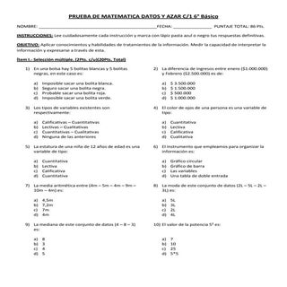Prueba de matematica datos y azar 6°