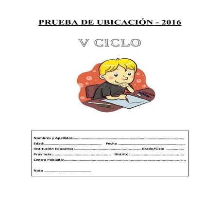 Prueba de ubicación 5 grado 