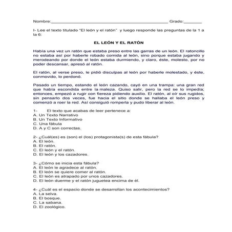 Prueba diagnóstica textos narrativos