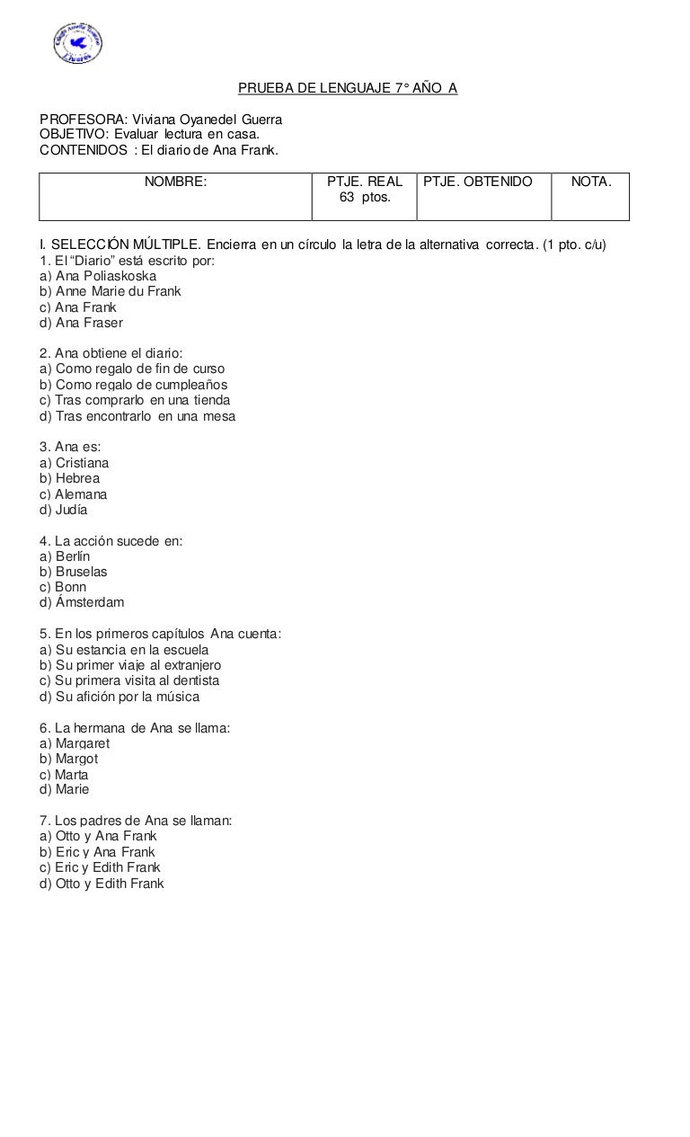Prueba Diario De Ana Frank