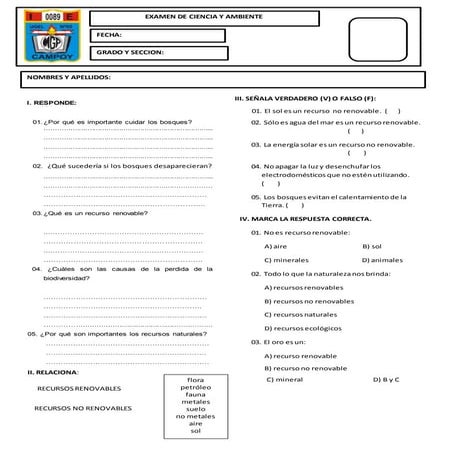 Prueba escrita de cta 4 recursos renovables y no renovables