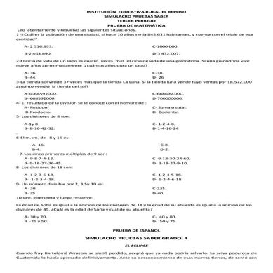 Prueba grado 4º tercer periodo 2012