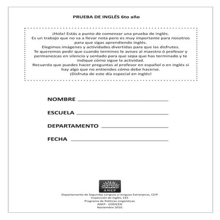 Prueba escrita de inglés