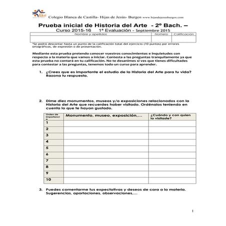 Prueba inicial de historia del arte 2015 16