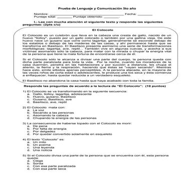 Prueba lenguaje 5to mitos y leyendas
