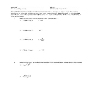 Prueba Logaritmos MATH1500