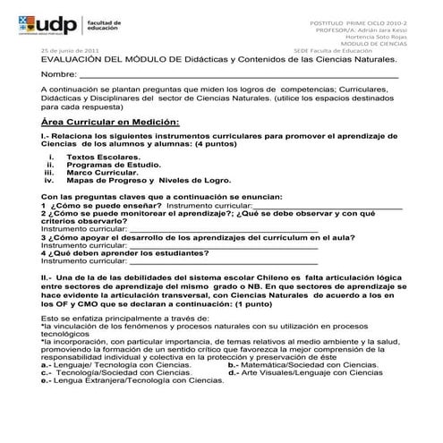 Prueba modulo de ciencias.