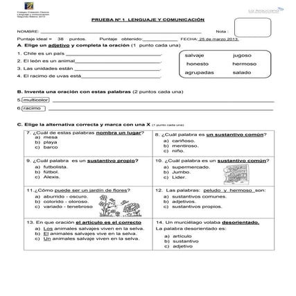 Prueba nº 1  lenguaje y comunicación