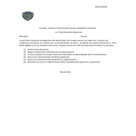 Prueba  numero 3 desarrollo de las cualidades motrices