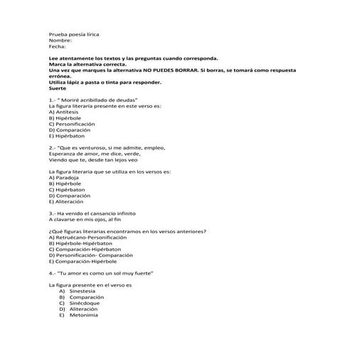Prueba Poesía Lírica