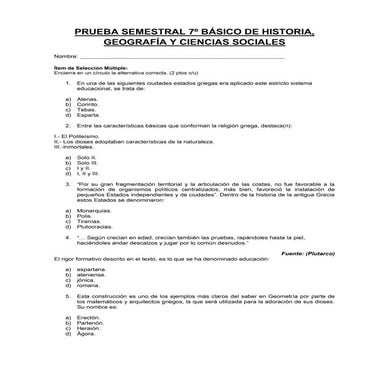 Prueba semestral 7º básico de historia