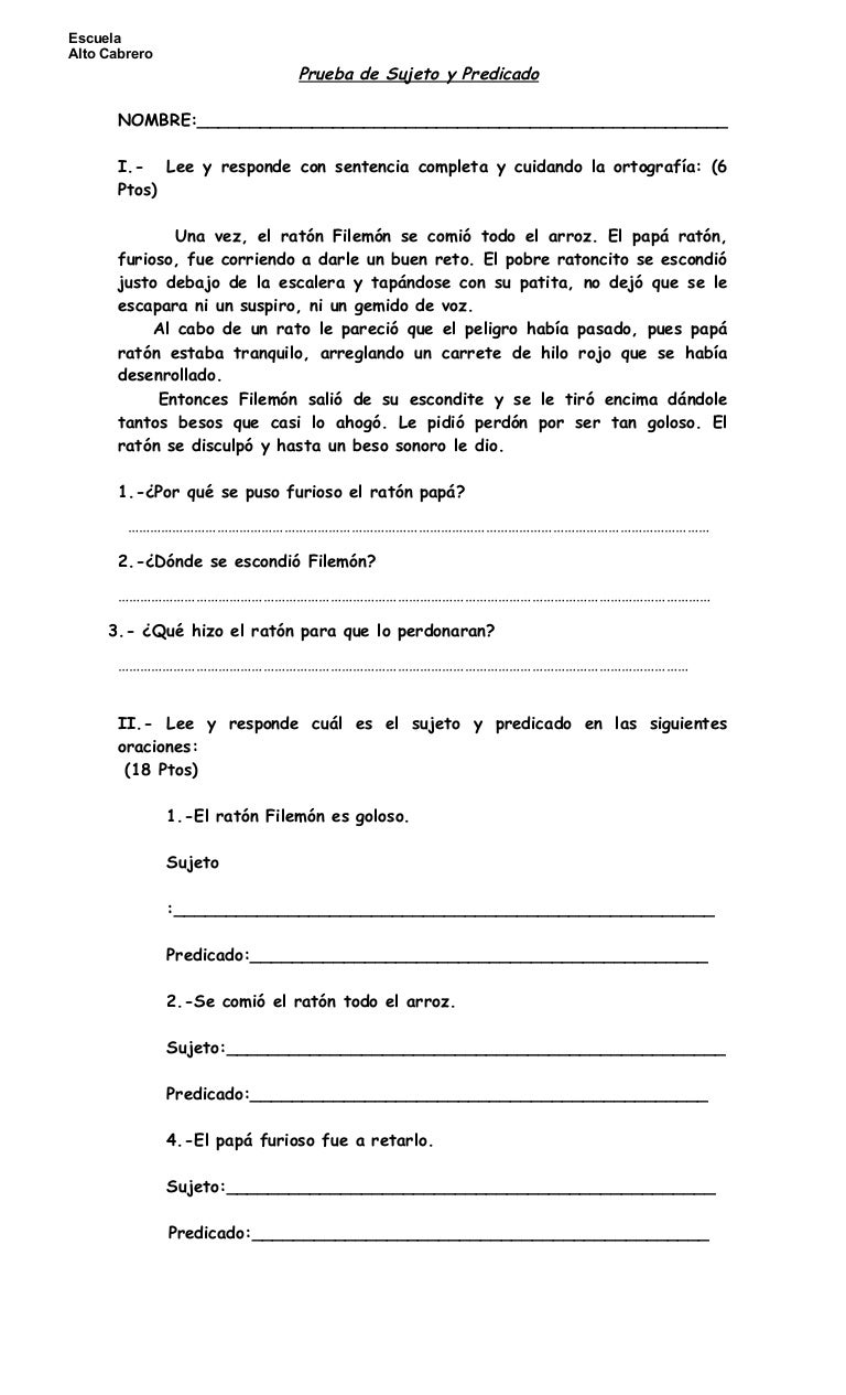 Prueba sujeto y predicado ()