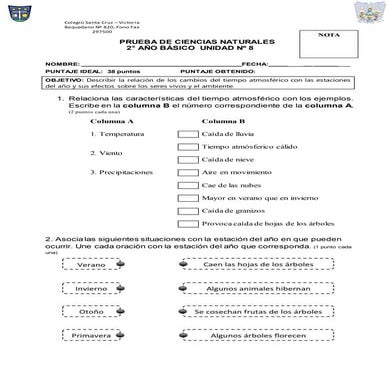 Prueba unidad 8 ciencias naturales