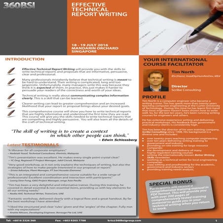 Effective Technical Report Writing 18 - 19 July 2016 Singapore