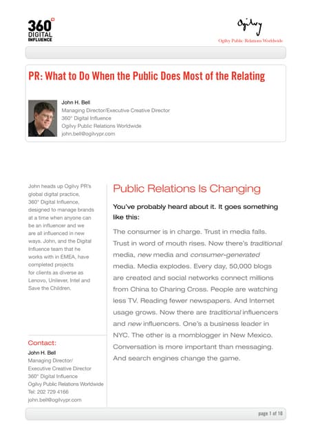 Pr when the public does most of the relating by john bell