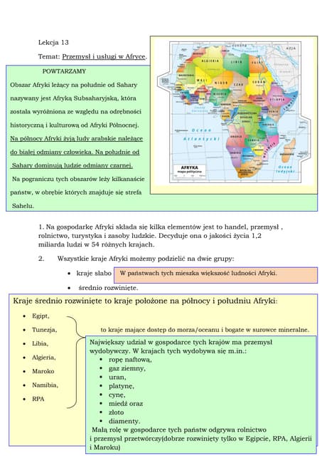 Przemysl i uslugi w afryce | PDF | Africa Travel | Travel Locations