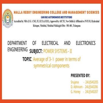 Average of 3 phase power in terms of Symmetrical components | PPTX