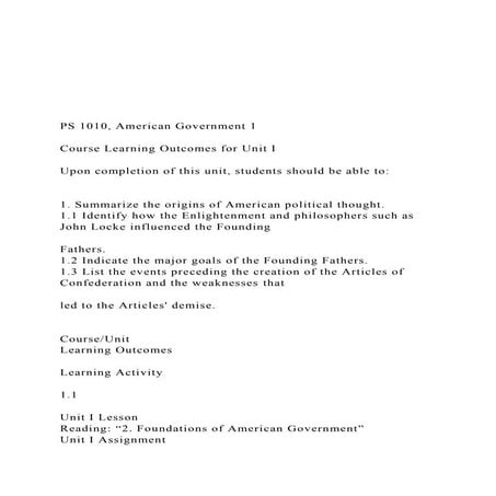 PS 1010, American Government 1 Course Learning Out.docx
