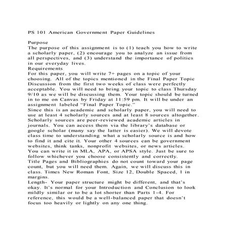 Ps 101 american government paper guidelines purposethe purpos
