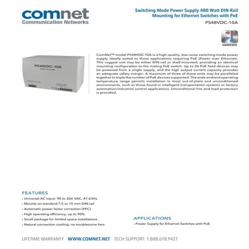 ComNet PS48VDC10A Data Sheet