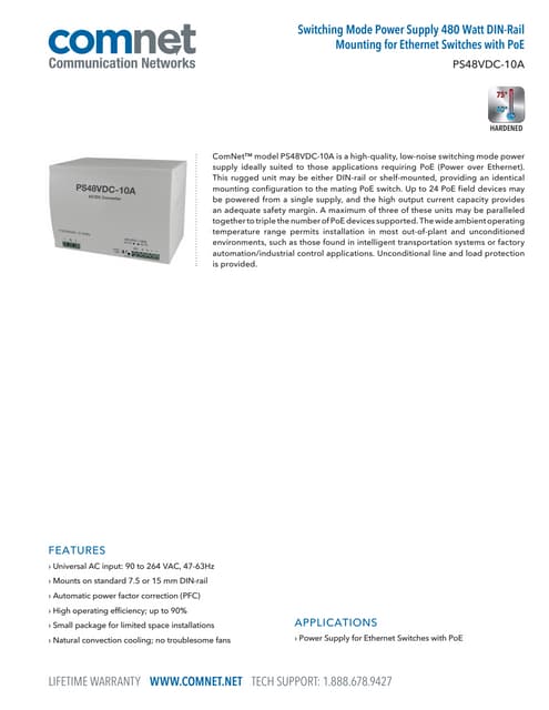 ComNet PS48VDC10A Data Sheet