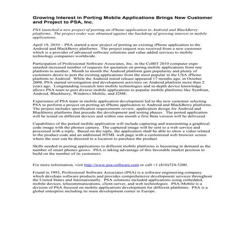 P S A   porting projects