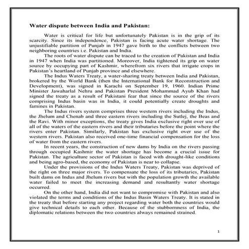 Water dispute between India and Pakistan