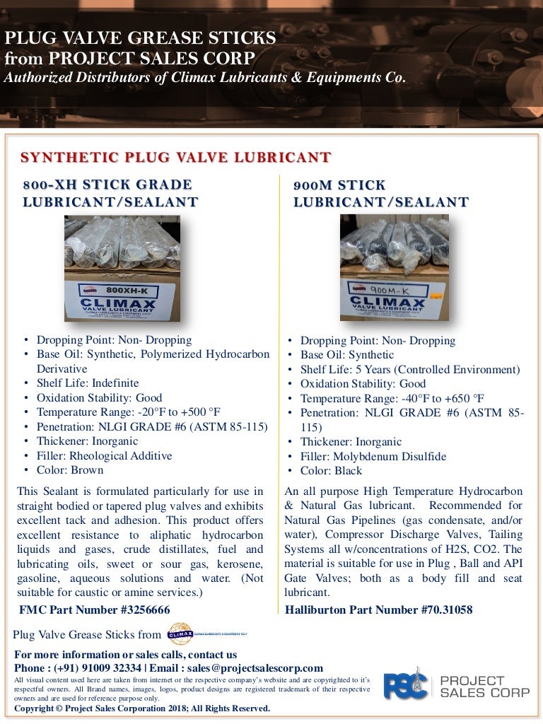 Plug Valve Grease Sticks from Project Sales Corp