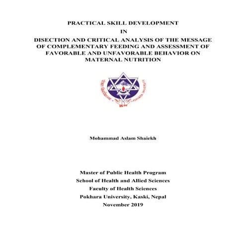 PRACTICAL SKILL DEVELOPMENT  IN  DISECTION AND CRITICAL ANALYSIS OF THE MESSAGE OF COMPLEMENTARY FEEDING AND ASSESSMENT OF FAVORABLE AND UNFAVORABLE BEHAVIOR ON MATERNAL NUTRITION 