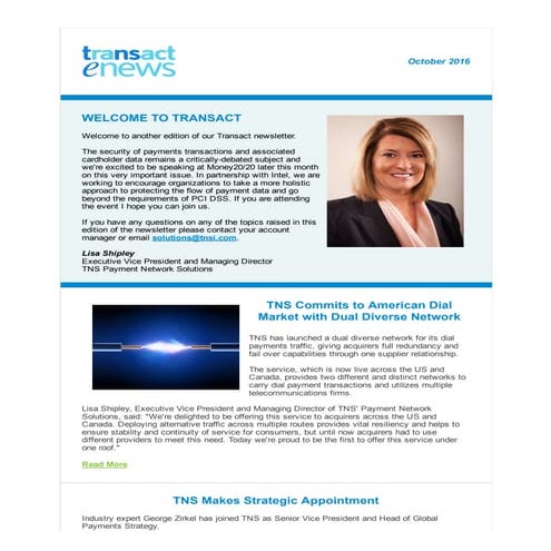 TNS Transact Newsletter - US Edition - October 2016