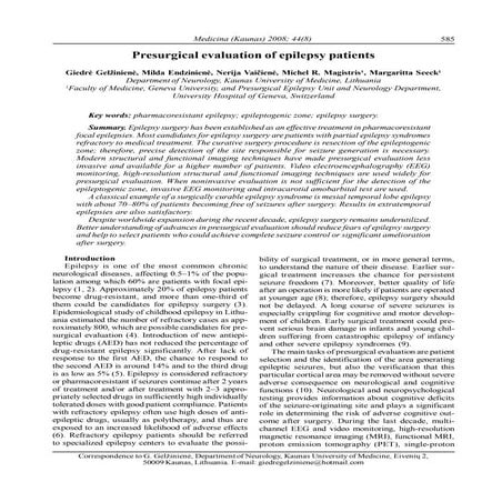 presurgical evaluation of epilepsy