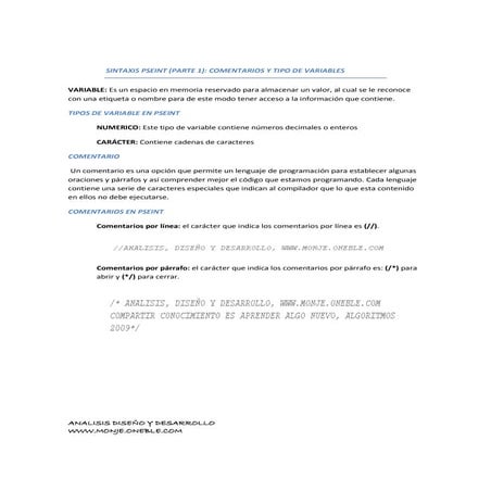 Pseint Variables Y Comentarios