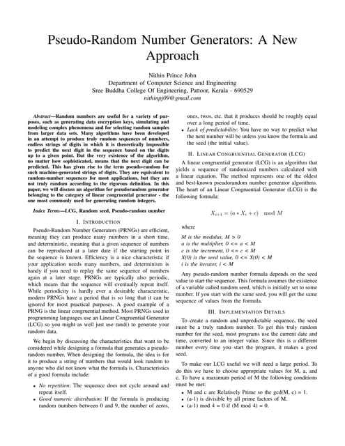 Pseudo-Random Number Generators: A New Approach