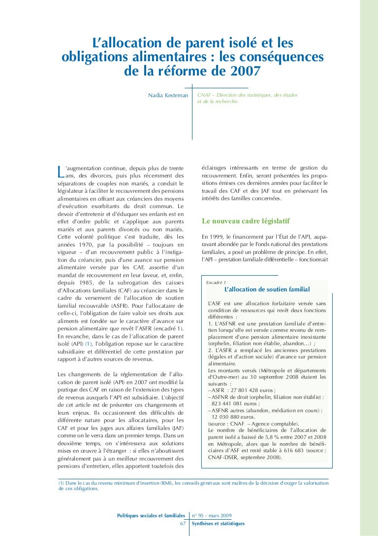 L Allocation De Parent Isole Et Les Obligations Alimentaires Les Co