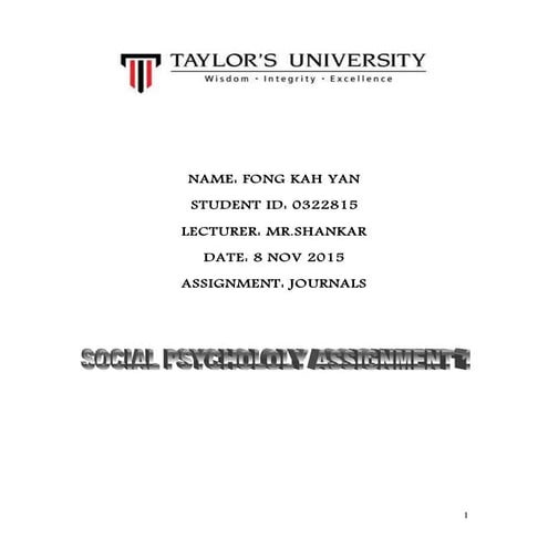 Pshcology assignment 1 .