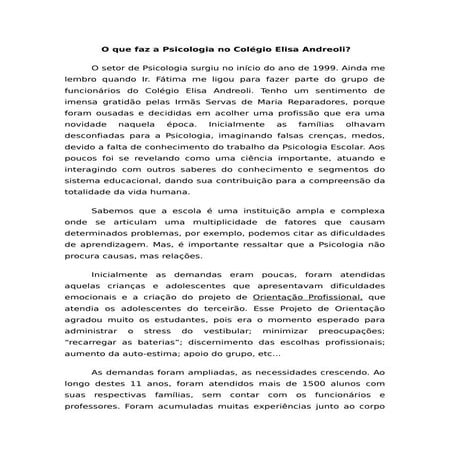 Psicologia no colegio elisa andreoli