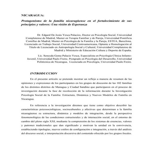 Psicologia social de la familia protagonismo de la familia nicaraguense en el...