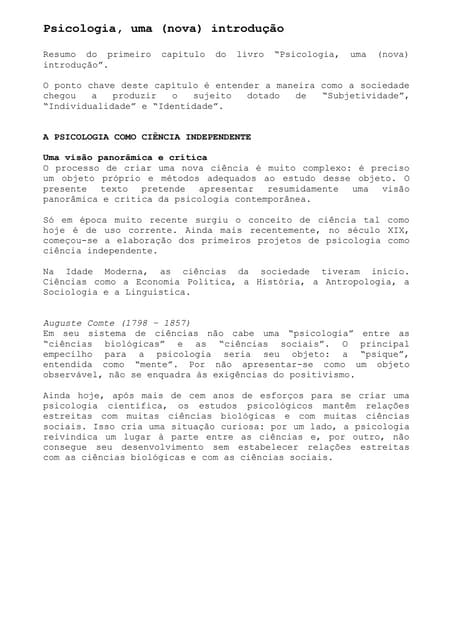 “Psicologia, uma (nova) introdução”...