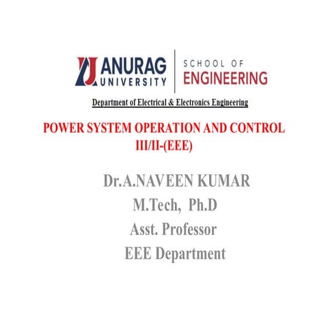Fundamentals of Power System Operation, Control, and Economic Dispatch ...