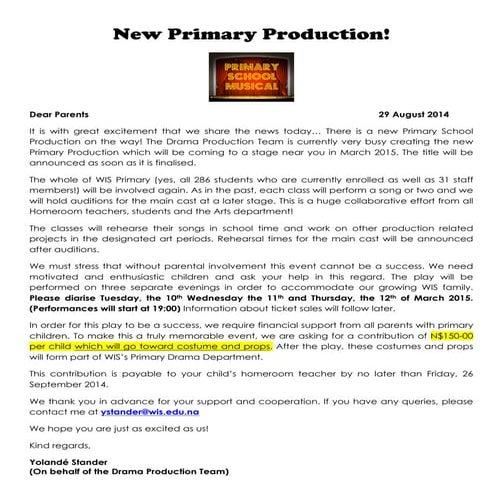 PS Production - Parent Contribution Letter Aug 2014 pdf