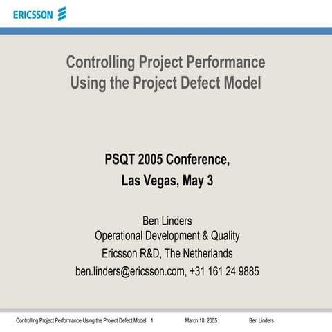Controlling Project Performance using PDM - PSQT2005 - Ben Linders