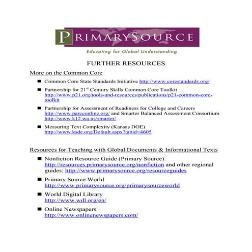 Primary Source Resources Handout (Susan Zeiger)