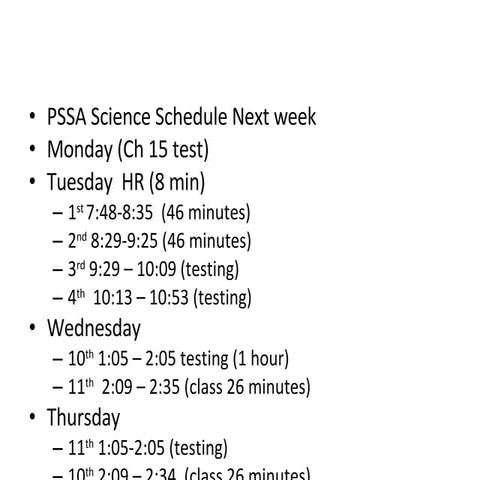 Pssa Science Schedule