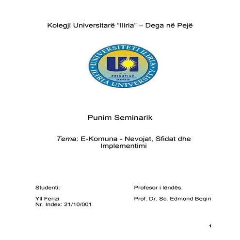 E-Komuna - Nevojat, Sfidat dhe Implementimi