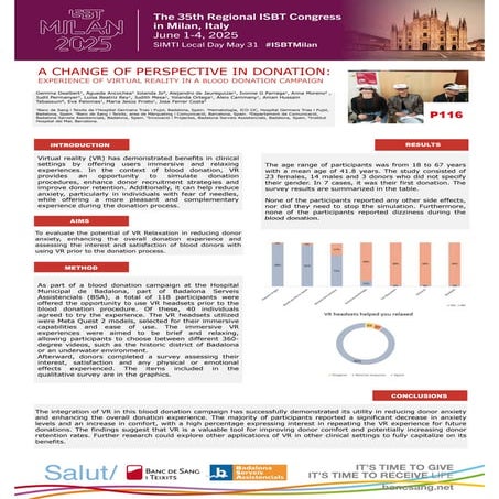 Pòster "A Change of Perspective in Donation: Experience of Virtual Reality in Blood Donation Campaign"