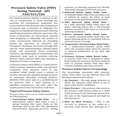 Pressure Safety Valve Sizing - API 520/521/526